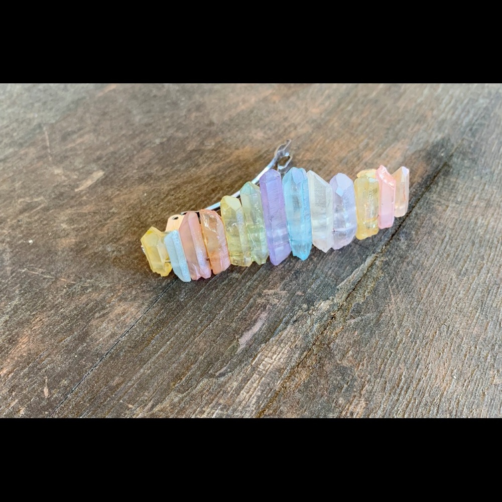 Rainbow Assorted Quartz Crystal Hair Barrette